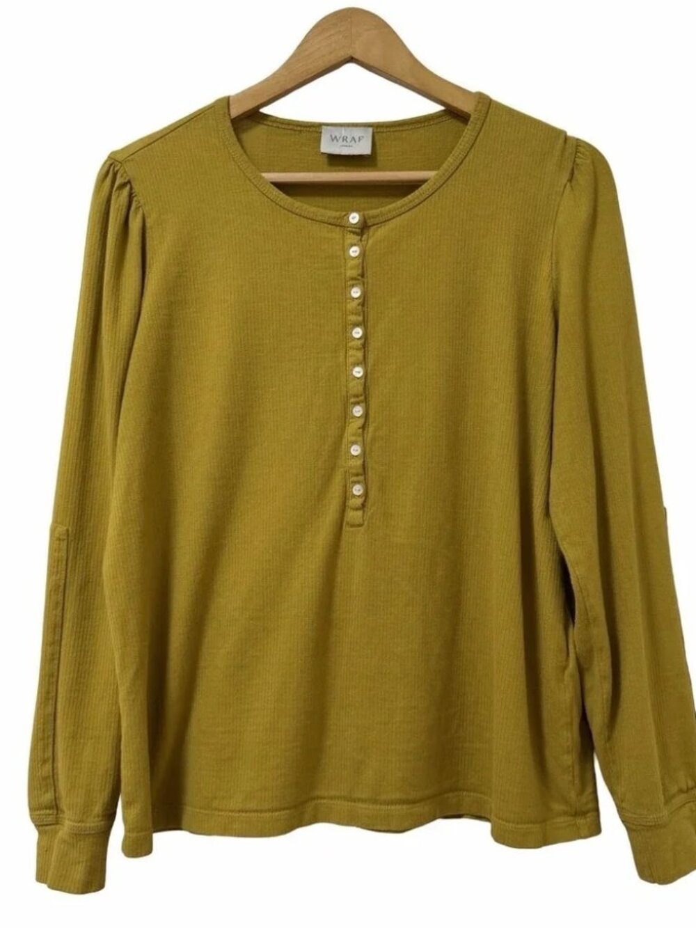Wrap London Rib Henley Ochre Lime Organic Cotton Hemp US 12 ZU84